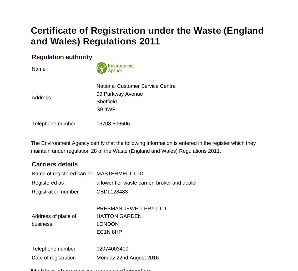 Mastermelt  – Mastermelt Ltd Waste Carriers Licence